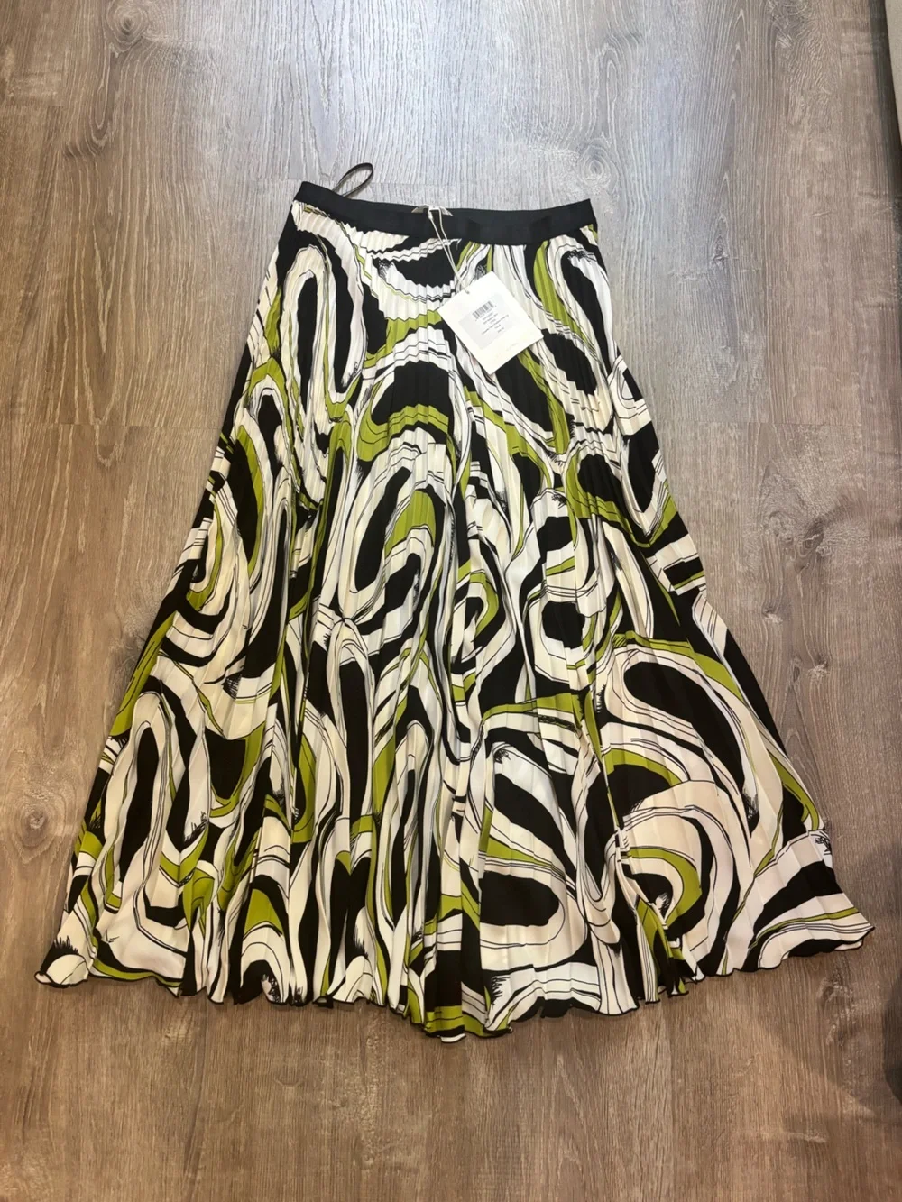 Diane von Furstenberg Mykola Pleated Midi Skirt Cassette Tape Shadow Green NWT